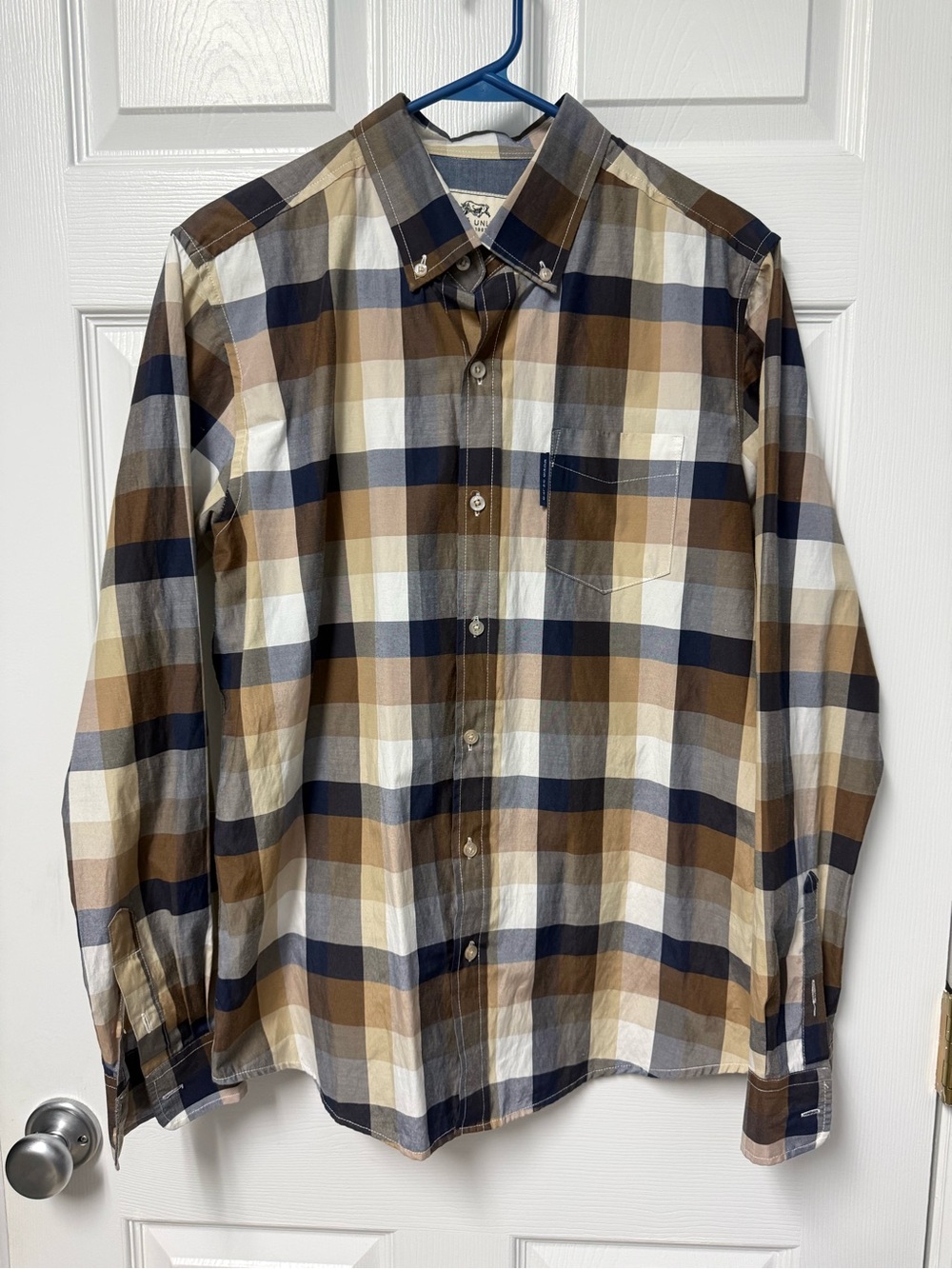 Ecko Unlimited Brown Navy White Plaid Button-Down Shirt